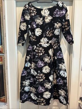 ASOS Black Midi Dress with Cream & Purple Floral Print